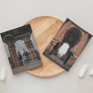 Elegant Calligraphy Script Grey Photo Wedding Invitation