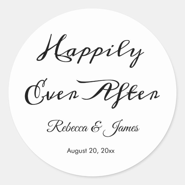 Elegant Calligraphy Script Happily Ever After  Classic Round Sticker (Front)