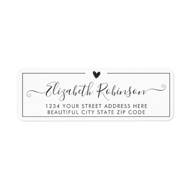 Elegant Calligraphy Script Heart Address Label Return Address Label (Front)