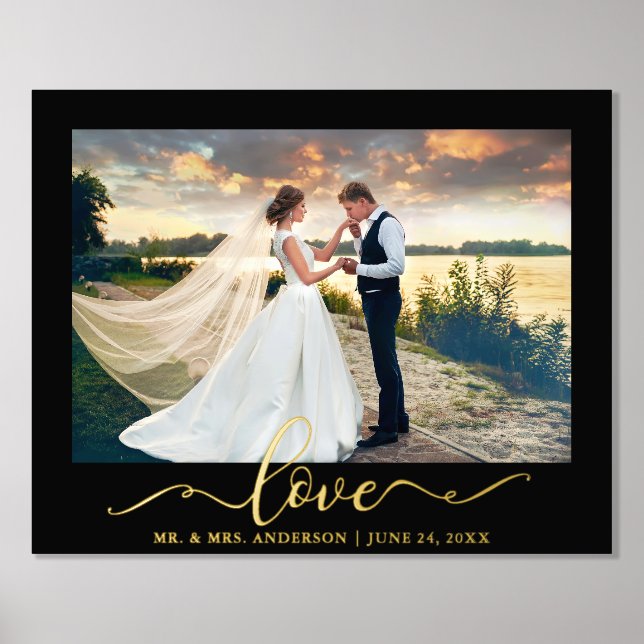 Elegant Calligraphy Script Love Wedding Photo Gold Foil Prints (Front)