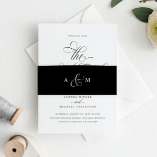 Elegant Calligraphy Script Luxury Wedding Black Invitation Belly Band