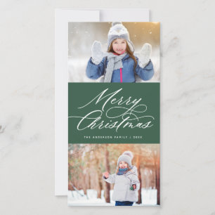 Elegant Calligraphy Script Merry Christmas 2 Photo Holiday Card