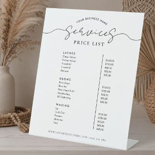 Elegant Calligraphy Script Minimal Price List Menu Pedestal Sign