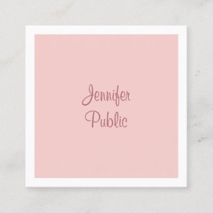 Elegant Calligraphy Script Modern Blush Pink Square Business Card