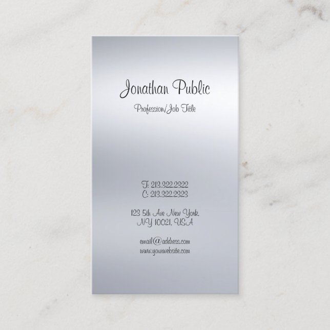Elegant Calligraphy Script Modern Silver Plain Business Card (Front)