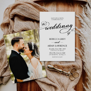 Elegant Calligraphy Script Monogram Photo Wedding  Invitation
