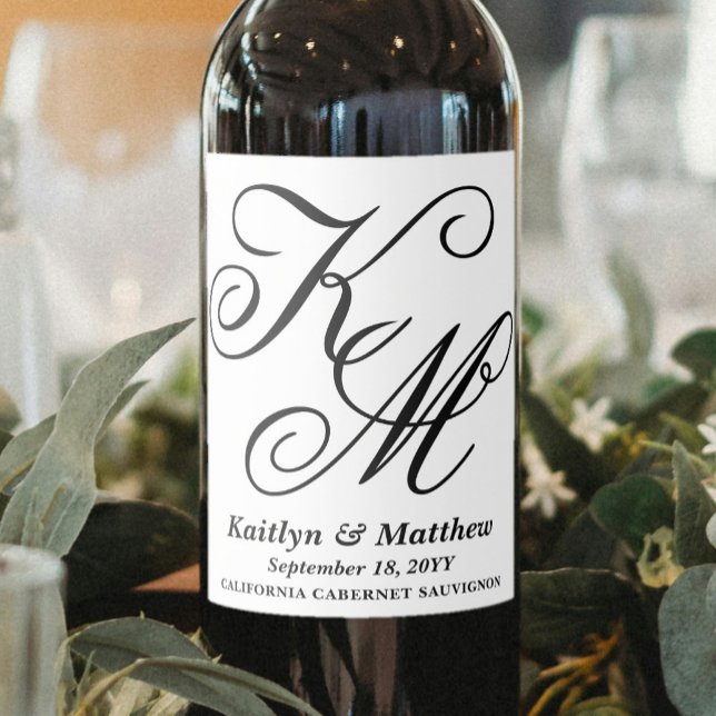 Elegant Calligraphy Script Monogrammed Wedding Wine Label (Creator Uploaded)