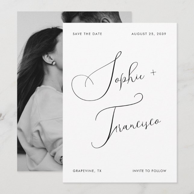 Elegant Calligraphy Script Names Modern Wedding Save The Date (Front/Back)