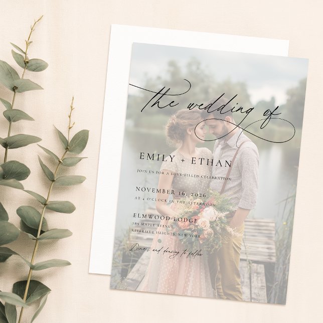 Elegant Calligraphy Script Overlay Photo Wedding Invitation (Creator Uploaded)