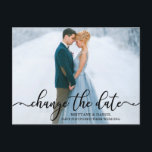 Elegant Calligraphy Script Photo Change The Date Postcard<br><div class="desc">Modern Elegant Calligraphy Script Change The Date Wedding Postponed Couple Photo Postcard</div>