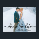 Elegant Calligraphy Script Photo Change The Date Postcard<br><div class="desc">Modern Elegant Calligraphy Script Change The Date Wedding Postponed Couple Photo Postcard</div>