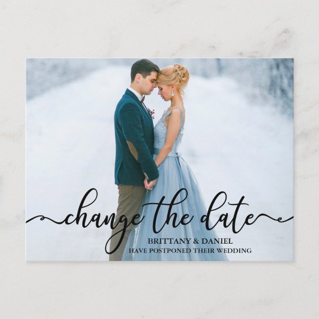 Elegant Calligraphy Script Photo Change The Date Postcard (Front)