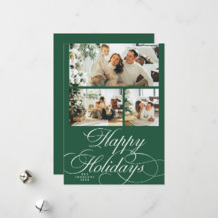 Elegant Calligraphy Script Photo Collage Christmas Holiday Card