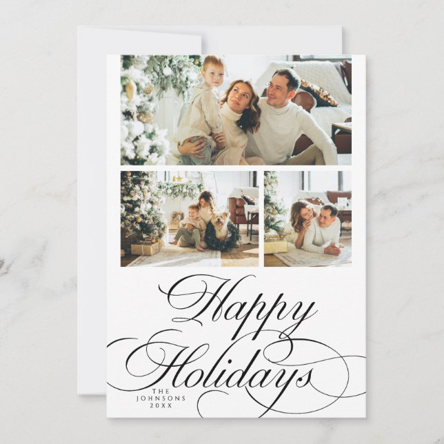 Elegant Calligraphy Script Photo Collage Christmas Holiday Card (Front)