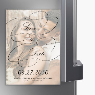 Elegant calligraphy script photo wedding save date magnetic invitation