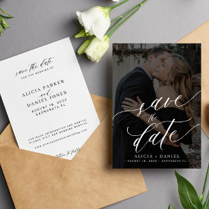 Elegant calligraphy script photo wedding save the date