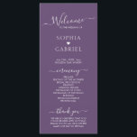 Elegant Calligraphy Script Purple Wedding Ceremony Program<br><div class="desc">Elegant Chic Minimalist Mauve Purple wedding program is perfect for a modern minimal wedding. All the wedding ceremony information and the wedding party's name listed on this program. Design featuring black cursive hand lettered typography/calligraphy in white on mauve, dusty purple or lavender colour background with a simple clean look. Including...</div>