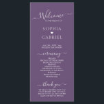 Elegant Calligraphy Script Purple Wedding Ceremony Program<br><div class="desc">Elegant Chic Minimalist Mauve Purple wedding program is perfect for a modern minimal wedding. All the wedding ceremony information and the wedding party's name listed on this program. Design featuring black cursive hand lettered typography/calligraphy in white on mauve, dusty purple or lavender colour background with a simple clean look. Including...</div>