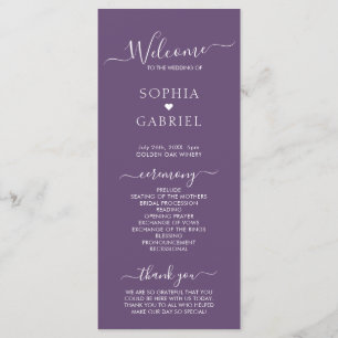Elegant Calligraphy Script Purple Wedding Ceremony Program
