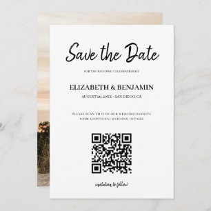 Elegant Calligraphy Script QR Code Photo Save The Save The Date