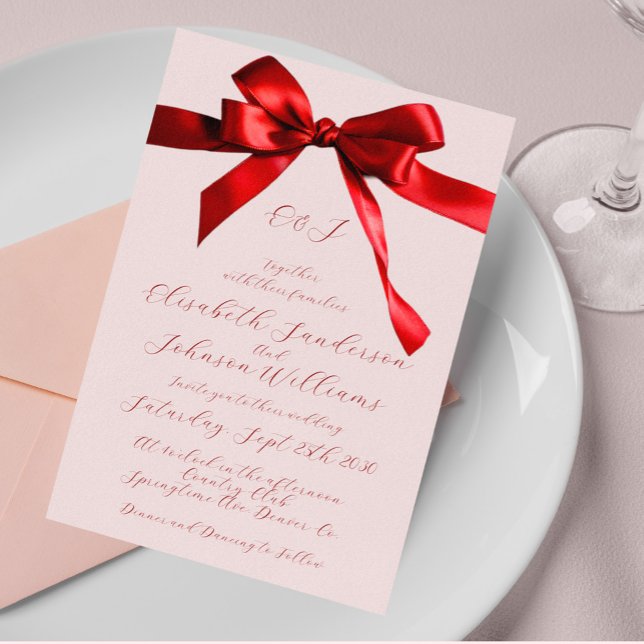 Elegant calligraphy script red bow pink wedding (Creator Uploaded)