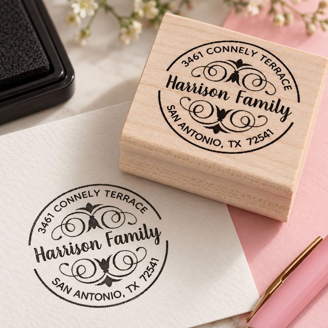 Elegant Calligraphy Script Return Address Label Rubber Stamp (An elegant flourish return address rubber stamp. Personalize it with your name and address.)