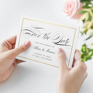 Elegant Calligraphy Script Save the Date Faux Gold Enclosure Card