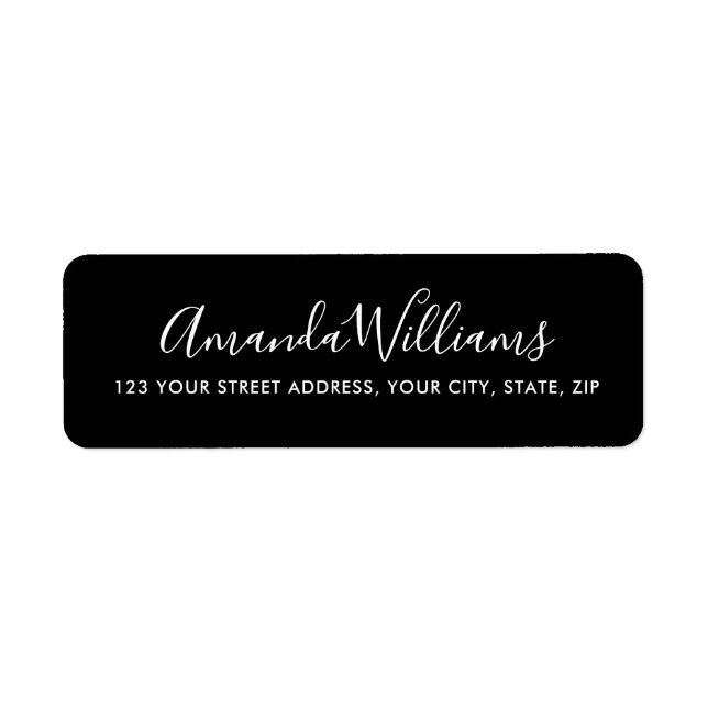 Elegant calligraphy script simple black address return address label (Front)