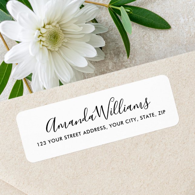 Elegant calligraphy script simple white address return address label (Elegant calligraphy script simple white address label)