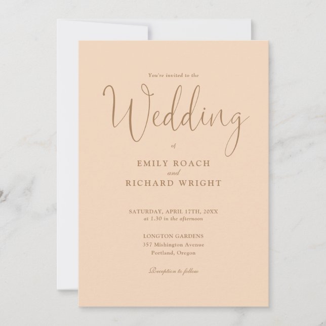 Elegant Calligraphy Script Soft Peach Wedding Invitation (Front)
