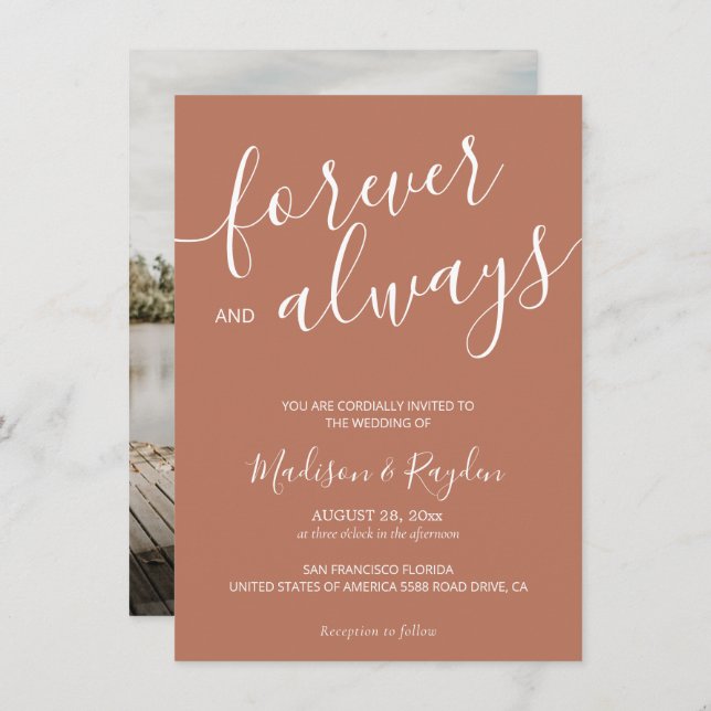 Elegant Calligraphy Script Terracotta Wedding Invitation (Front/Back)