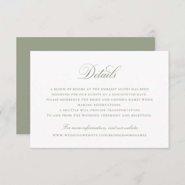 Elegant Calligraphy Script Wedding Details Insert  Invitation (Front/Back)