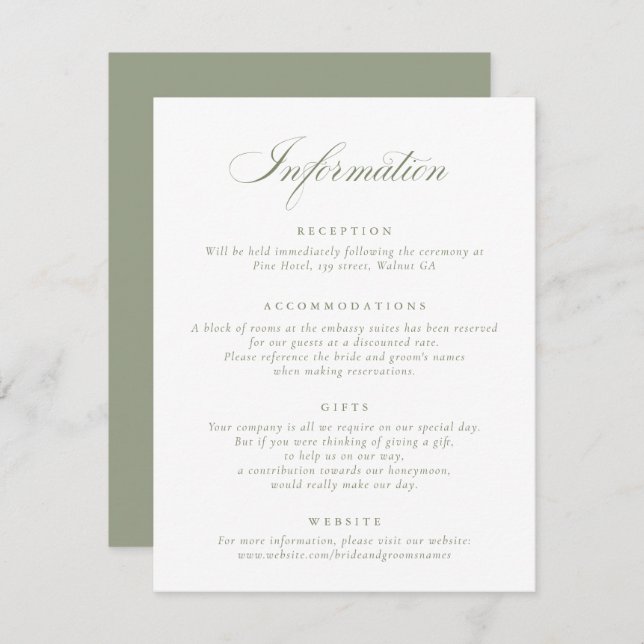 Elegant Calligraphy Script Wedding Information Invitation (Front/Back)