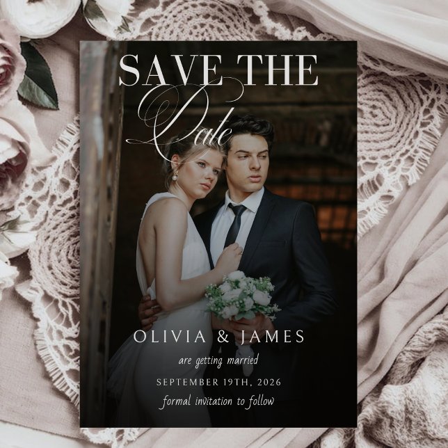 Elegant Calligraphy Script Wedding Photo Save The Date (Creator Uploaded)