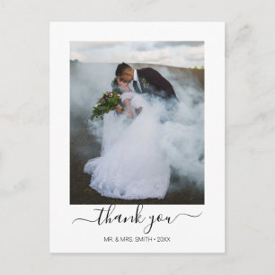 Elegant Calligraphy Script Wedding Photo Thank You Postcard