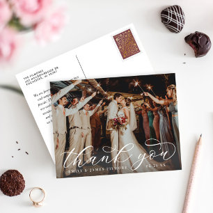 Elegant Calligraphy Script Wedding Photo Thank You Postcard