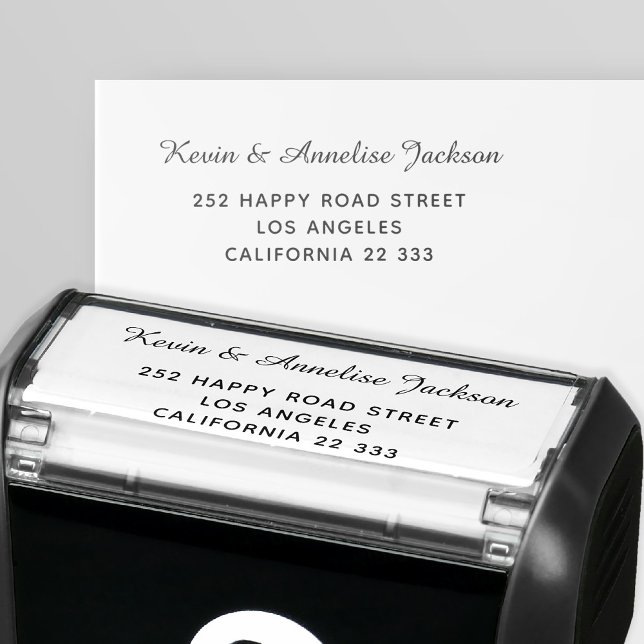 Elegant calligraphy script wedding return address self-inking stamp (Creator Uploaded)