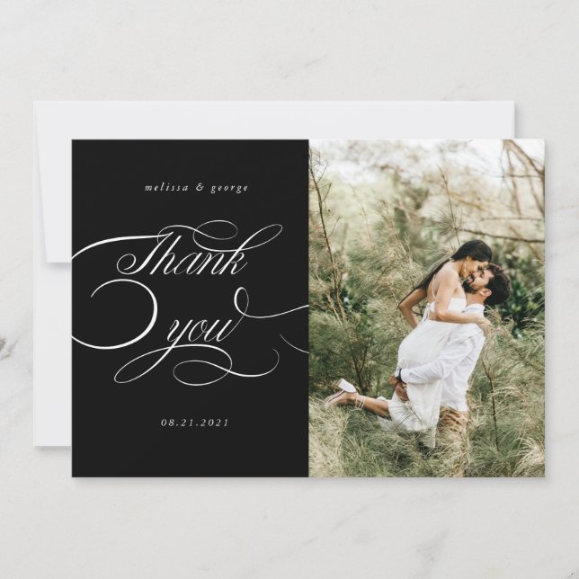 elegant calligraphy script wedding thank you card (Front)