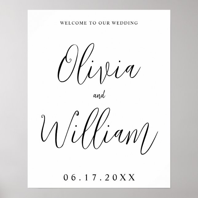 Elegant Calligraphy Script Wedding Welcome Sign (Front)