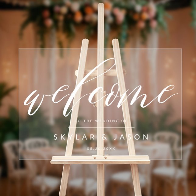 Elegant Calligraphy Script White Welcome Wedding Acrylic Sign (Elegant Calligraphy Script White Welcome Wedding Acrylic Sign)