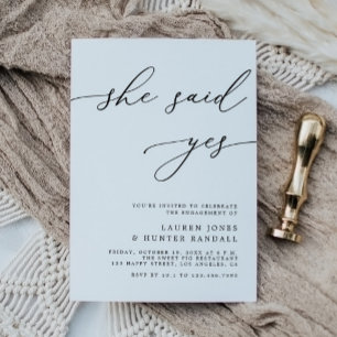 Elegant Calligraphy She Said Yes Engagement Party Invitation