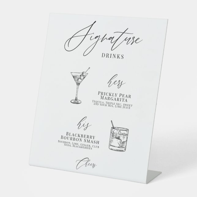 Elegant Calligraphy Signature Drinks Wedding Sign  (Front)