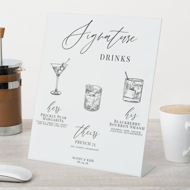 Elegant Calligraphy Signature Drinks Wedding Sign  (In SItu)