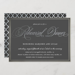 elegant calligraphy silver Rehearsal Dinner Invitation