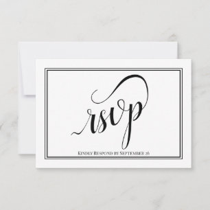 Elegant Calligraphy Simple Black & White Wedding RSVP Card