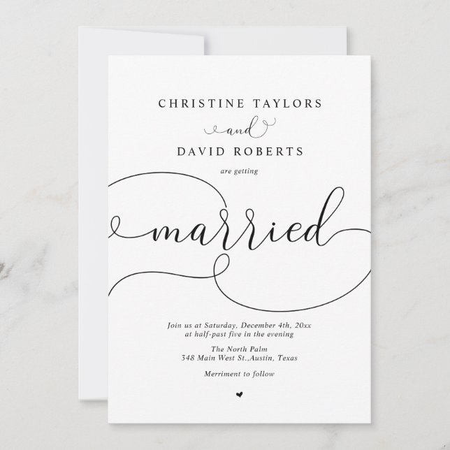 Elegant Calligraphy, Simple Modern Wedding Invitat Invitation (Front)