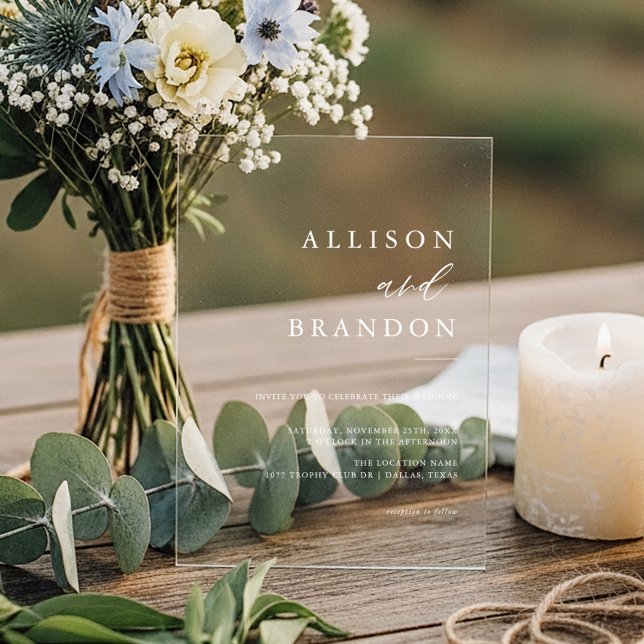 Elegant Calligraphy Simple Wedding Transparent  Acrylic Invitations (Creator Uploaded)