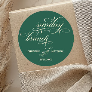 Elegant Calligraphy Sunday Brunch Teal Wedding Classic Round Sticker