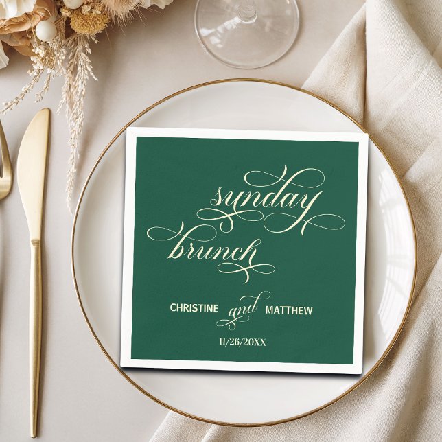 Elegant Calligraphy Sunday Brunch Teal Wedding Napkin (Creator Uploaded)