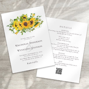 Elegant Calligraphy Sunflower All in One Wedding Invitation